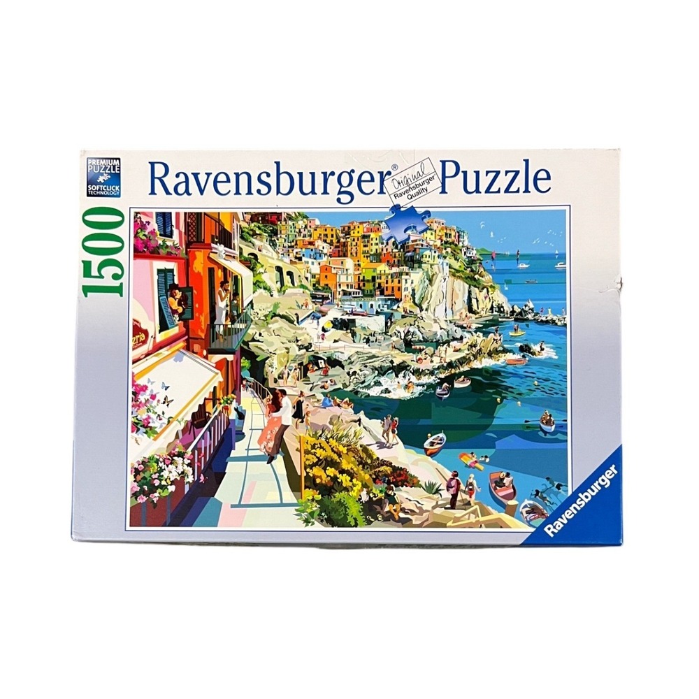 Ravensburger 1500 Piece Puzzle Coastal Village Mediterranean Scene Complete